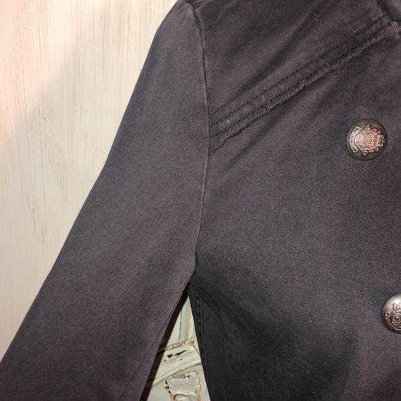 Free People Double Breasted Gray Denim Peplum Skirt Military Jacket Size Small P - Picture 6 of 13